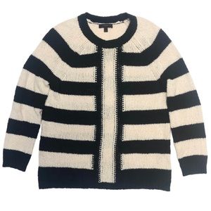 J Crew Women’s Striped Navy Ivory Linen Blend Pullover Sweater | L